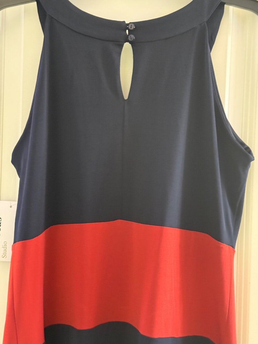 En Focus Studio Sleeveless Striped Shift Dress Size 12 Navy/Red/Olive Colorblock - Picture 7 of 8